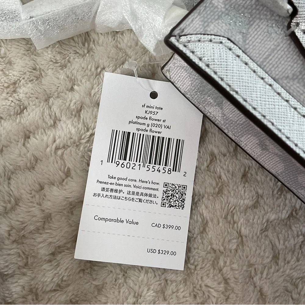 Kate Spade Platinum Grey Flower Star Toss Small Tote Bag NWT